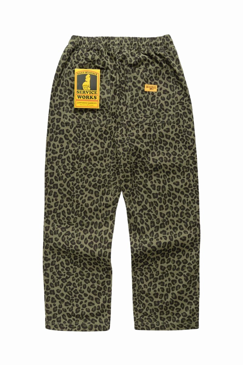 SERVICE WORKS PATTERNED EASY CHEF PANTS Green Leopard