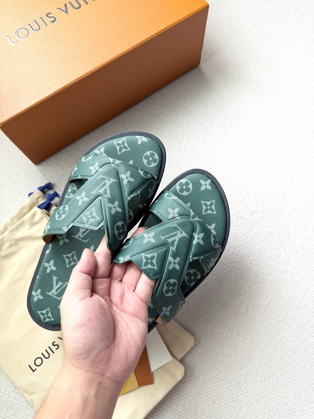 Louis Vuitton Dark Teal Monogram Slide Sandals - Dark Teal Green