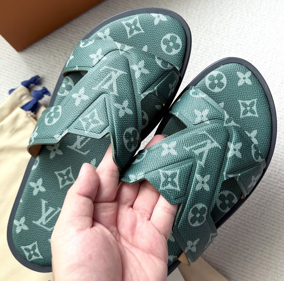 Louis Vuitton Dark Teal Monogram Slide Sandals - Dark Teal Green
