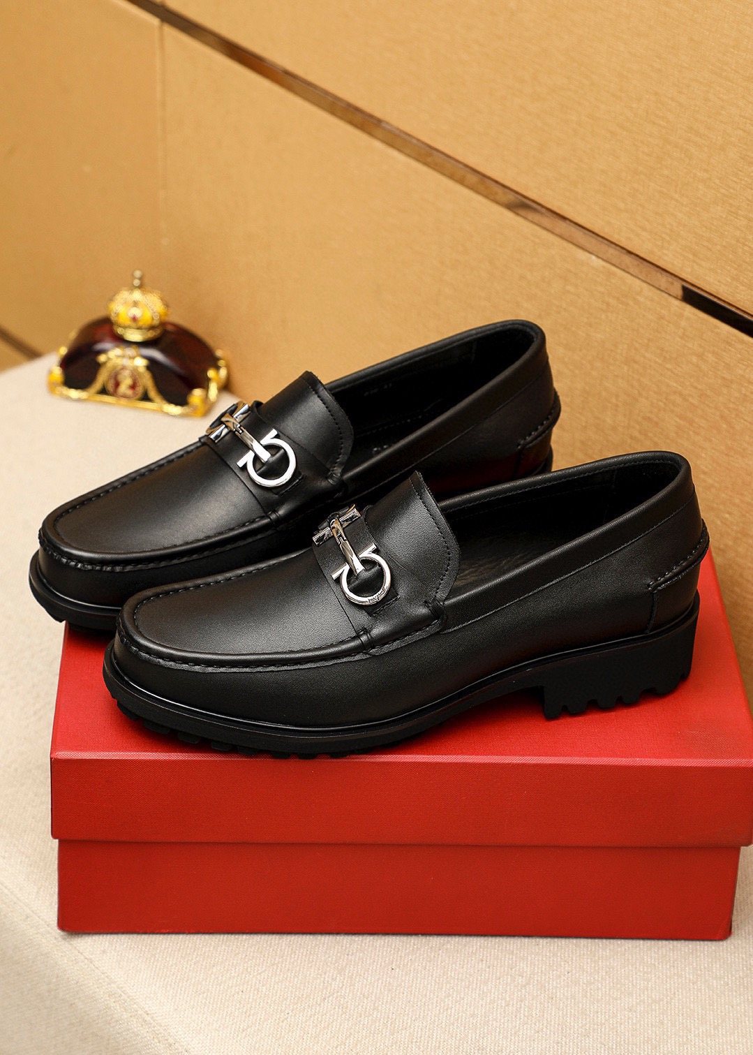 Ferragamo Black Metal-Hardware Loafers