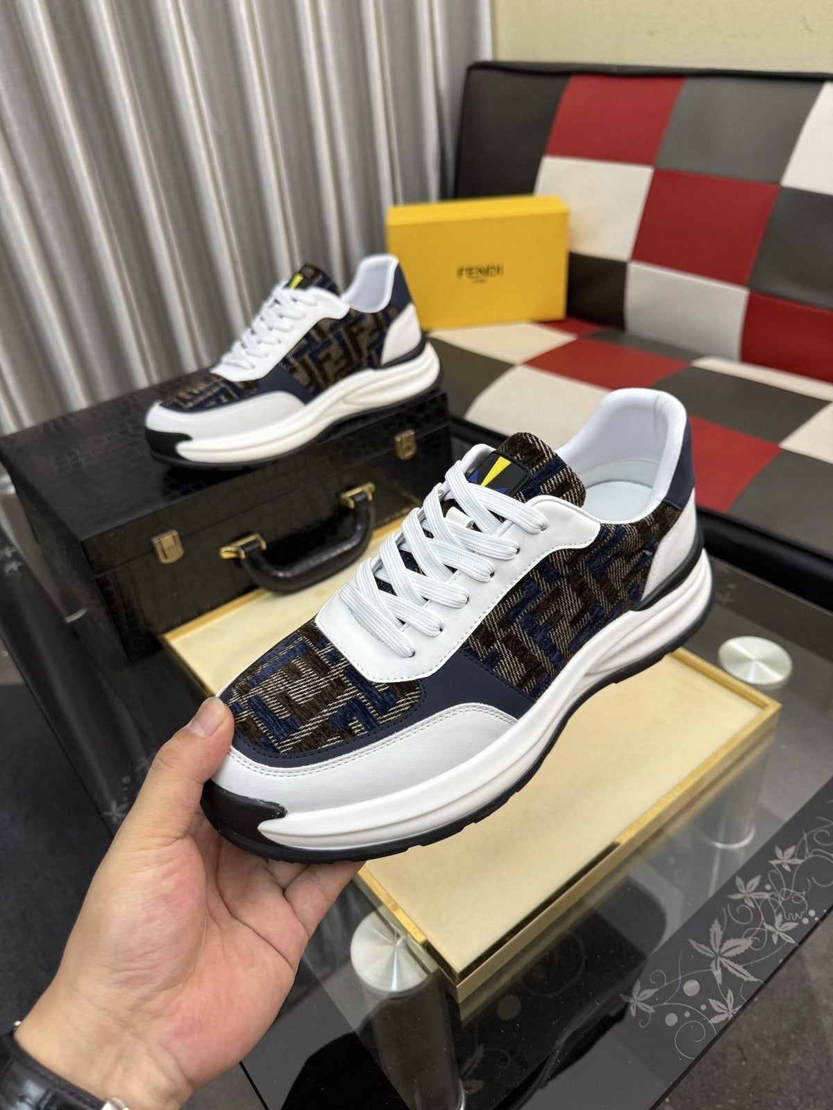 Fendi Men's Patterned Panel Sneakers